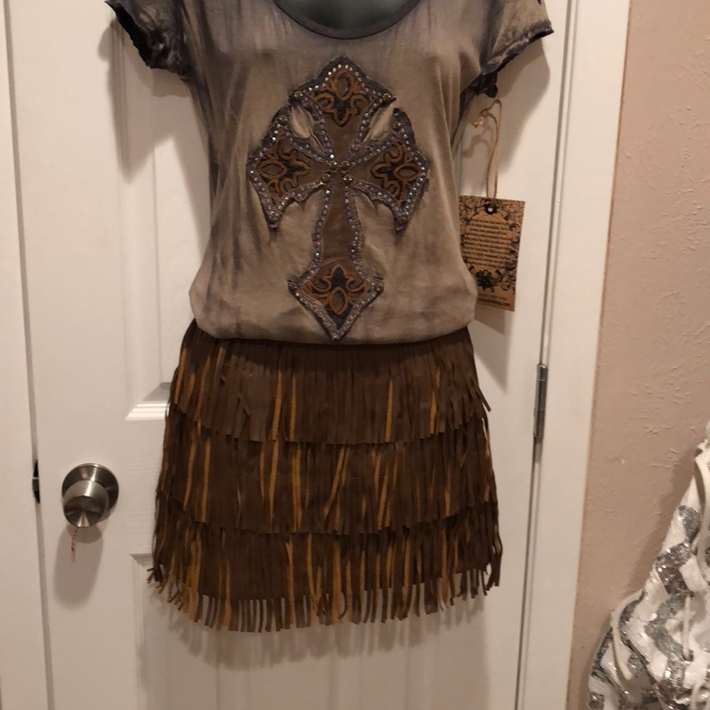 Faux leather fringe mini